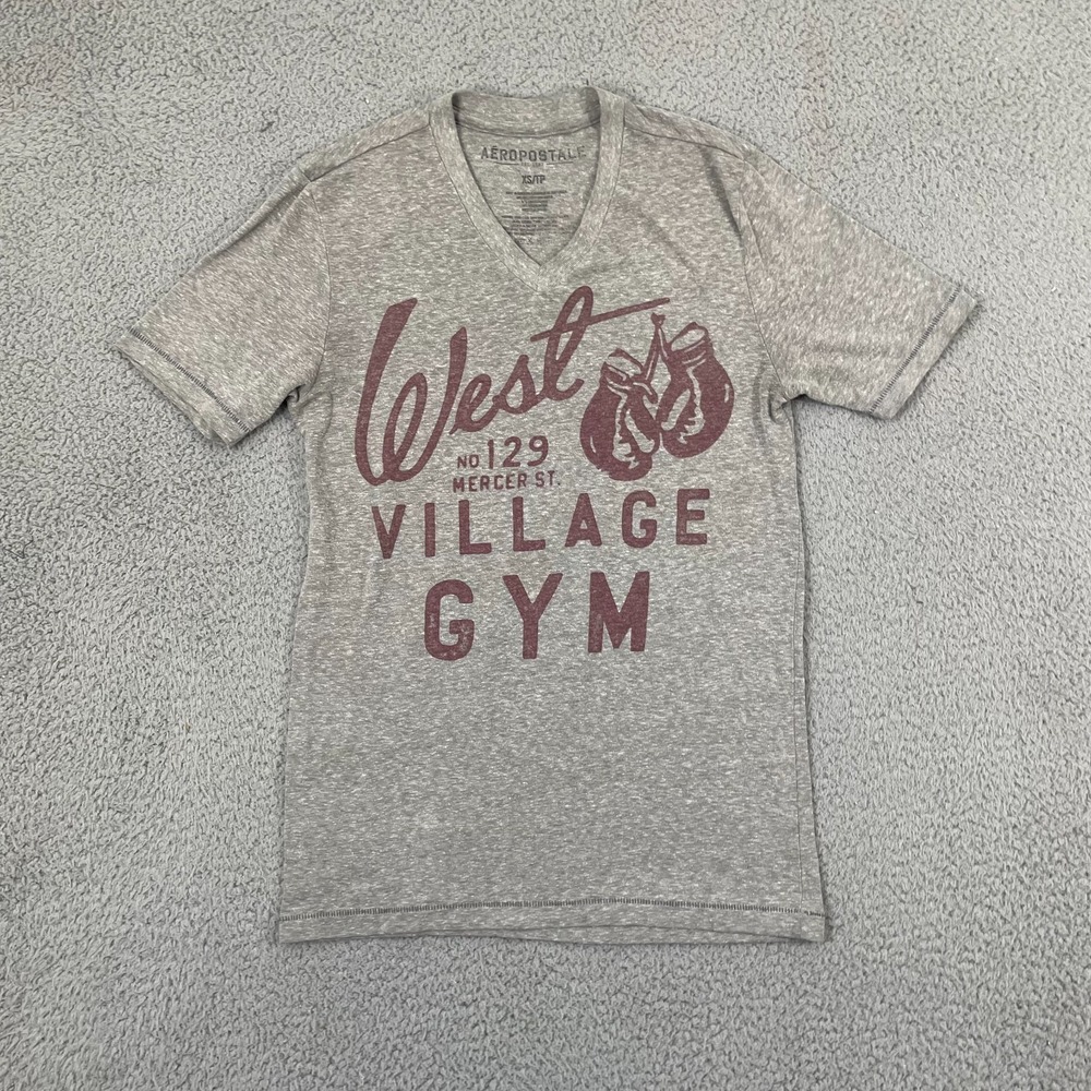 Aeropostale West Village Gym Shirt Men XS Gray Short Sleeve Y2K V-Neck